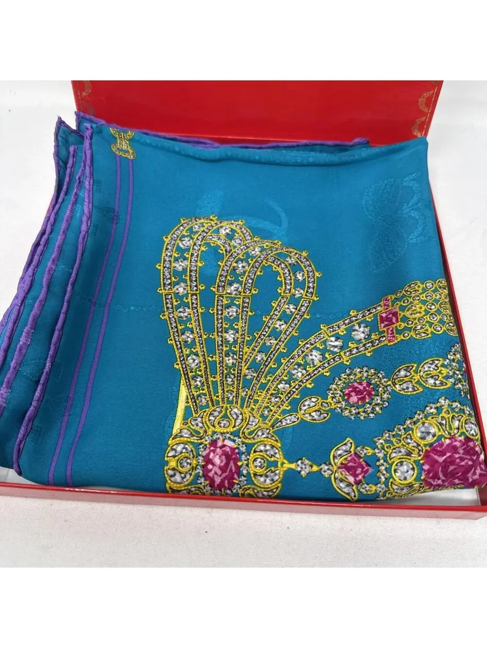 Must De Cartier Silk Scarf 33 In. With Box